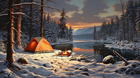 Winter camping at the lake 