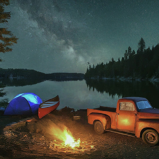 Rusty Red Pickup Camping Trip