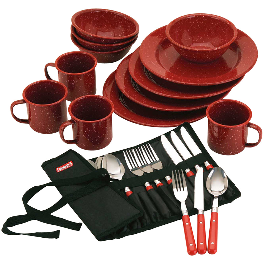 Conjunto de cozinha esmaltado salpicado de 24 peças Coleman - vermelho [2000016407]