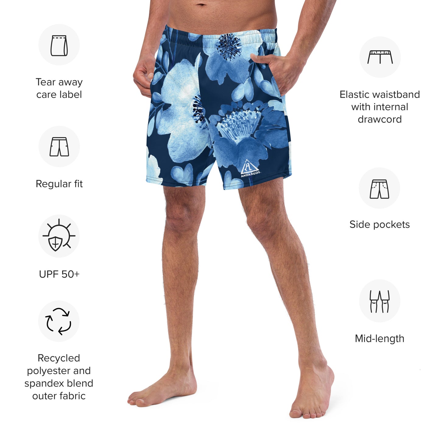 White Flowers Recycled Men's Swim Trunks