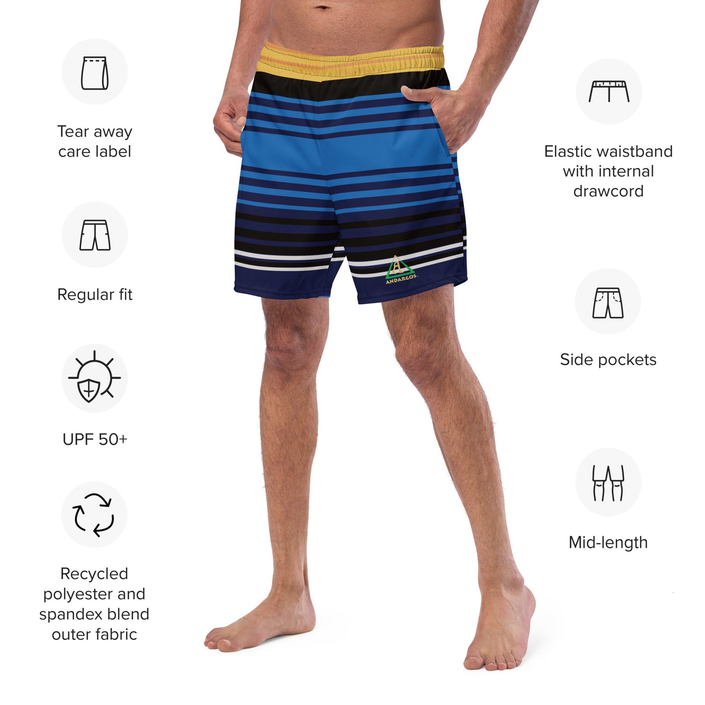 Retro Lines Recycled Men's Swim Trunks